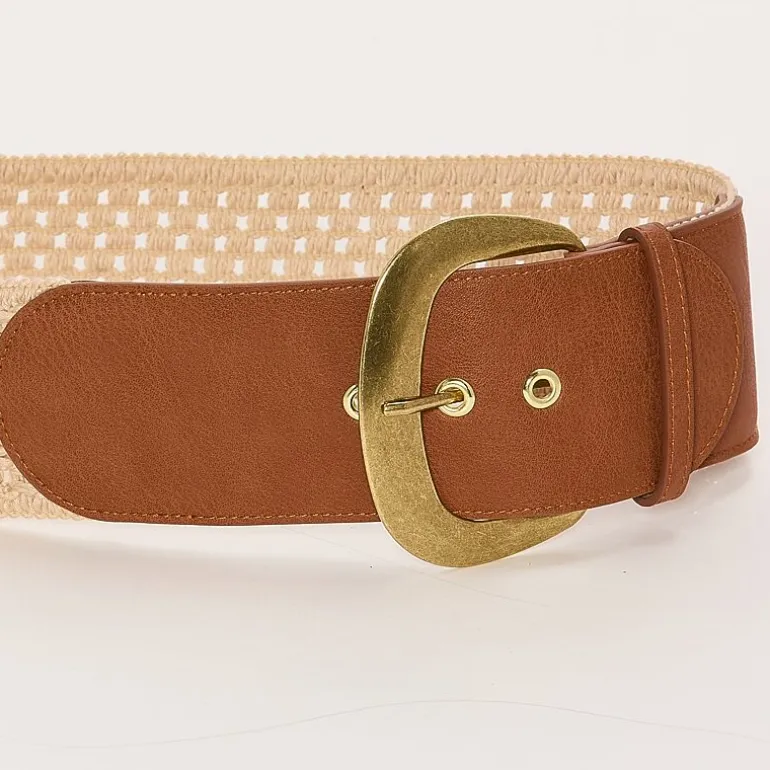 a.n.a Natural Woven Belt With Pu Buckle Womens Belt