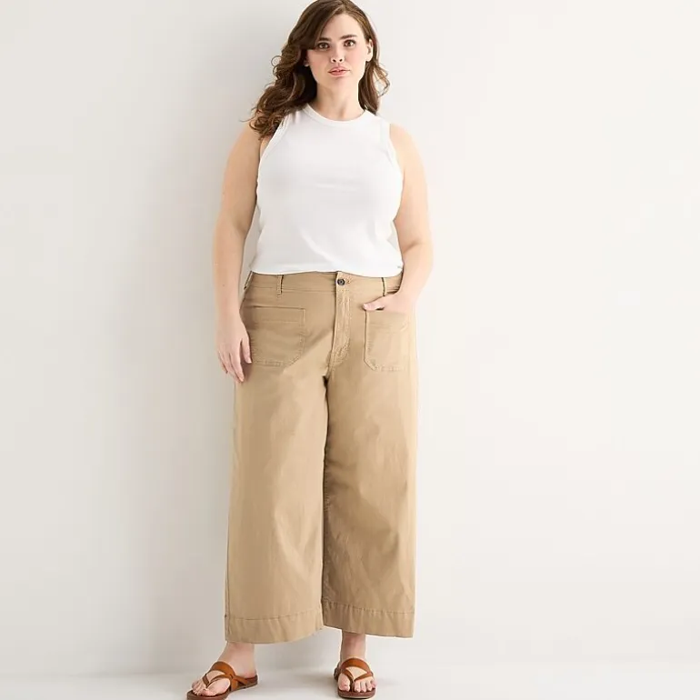 a.n.a Patch Pocket Womens Plus Wide Leg Highest Rise Cropped Pant