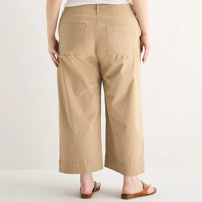a.n.a Patch Pocket Womens Plus Wide Leg Highest Rise Cropped Pant