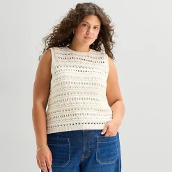 a.n.a Plus Womens Crew Neck Sleeveless Pullover Sweater