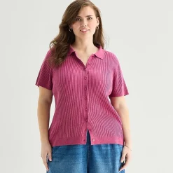 a.n.a Plus Womens Short Sleeve Polo Sweater