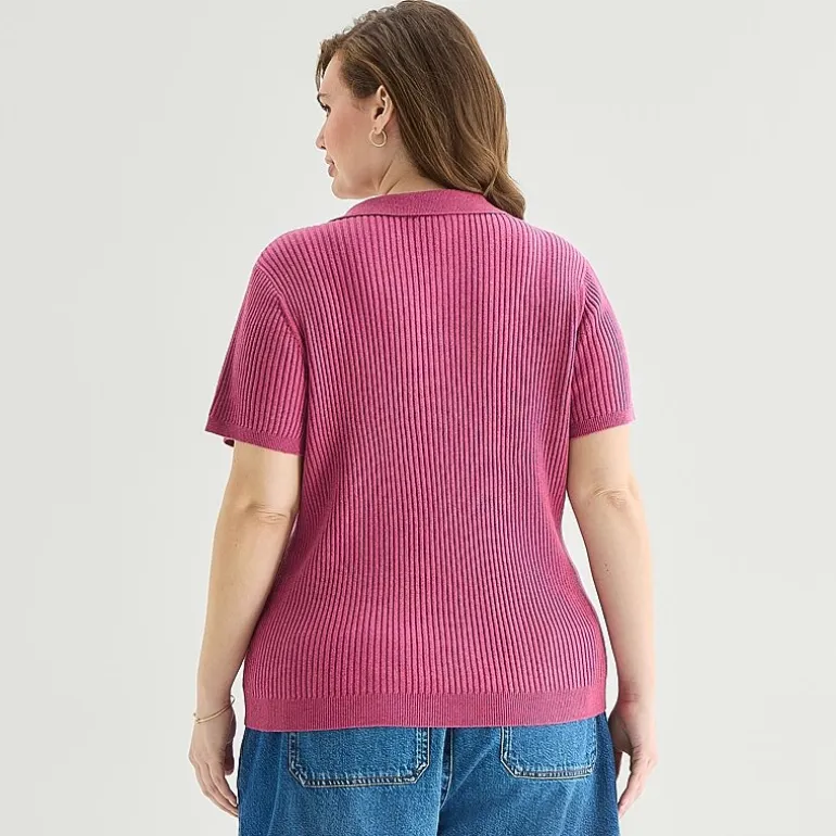 a.n.a Plus Womens Short Sleeve Polo Sweater