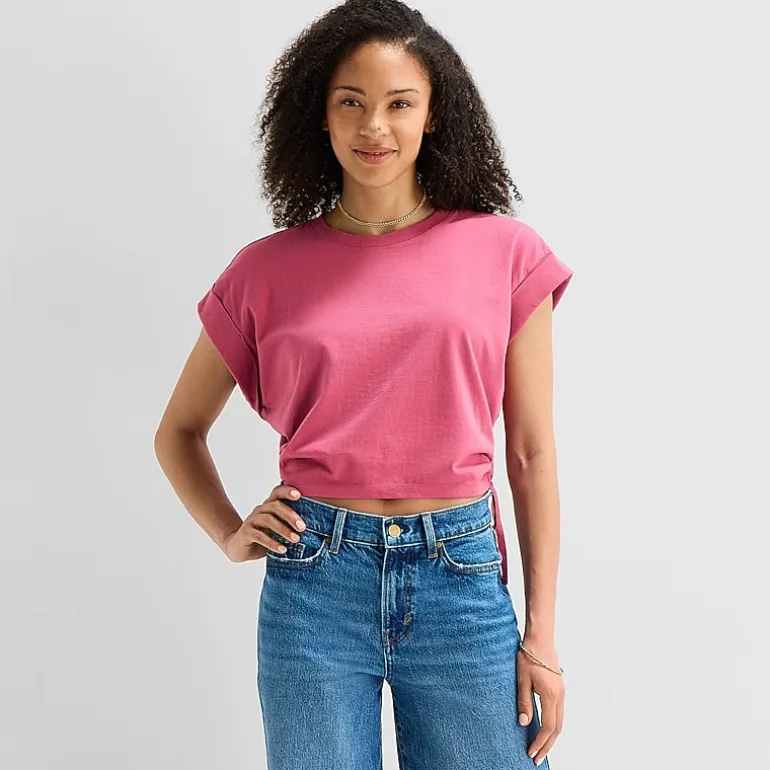 a.n.a Side Cinch Womens Crew Neck Short Sleeve T-Shirt