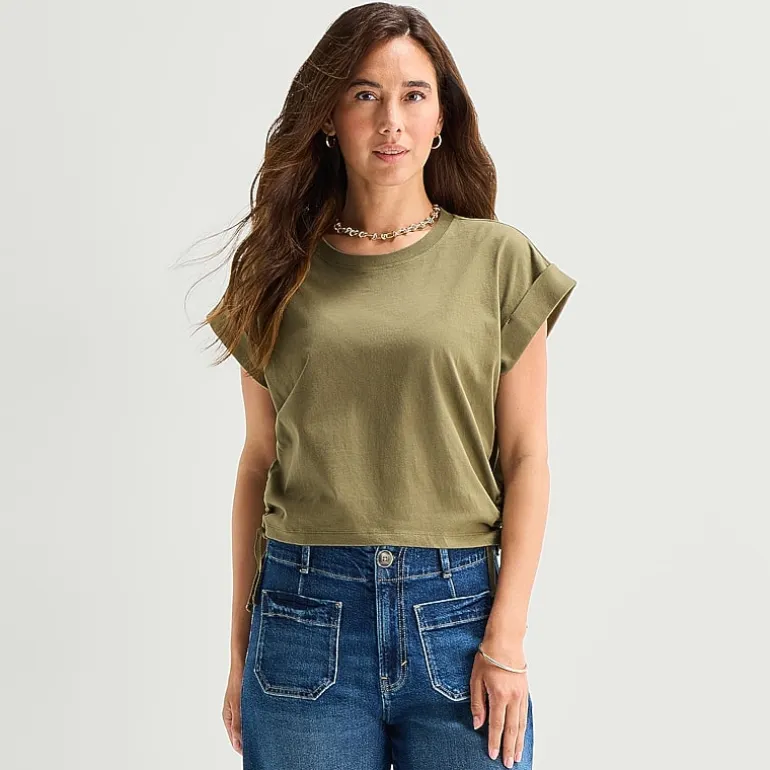 a.n.a Side Cinch Womens Crew Neck Short Sleeve T-Shirt