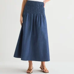a.n.a Smocked Womens Midi A-Line Skirt