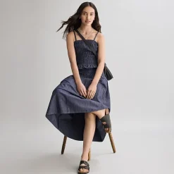 a.n.a Smocked Womens Midi A-Line Skirt