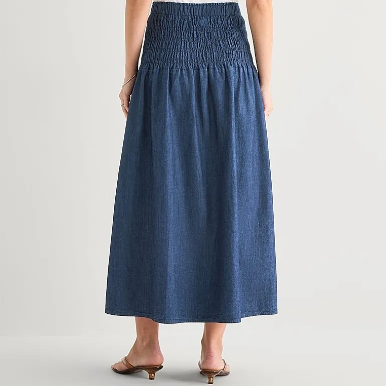 a.n.a Smocked Womens Midi A-Line Skirt