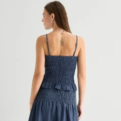 a.n.a Smocked Womens Square Neck Sleeveless Tank Top