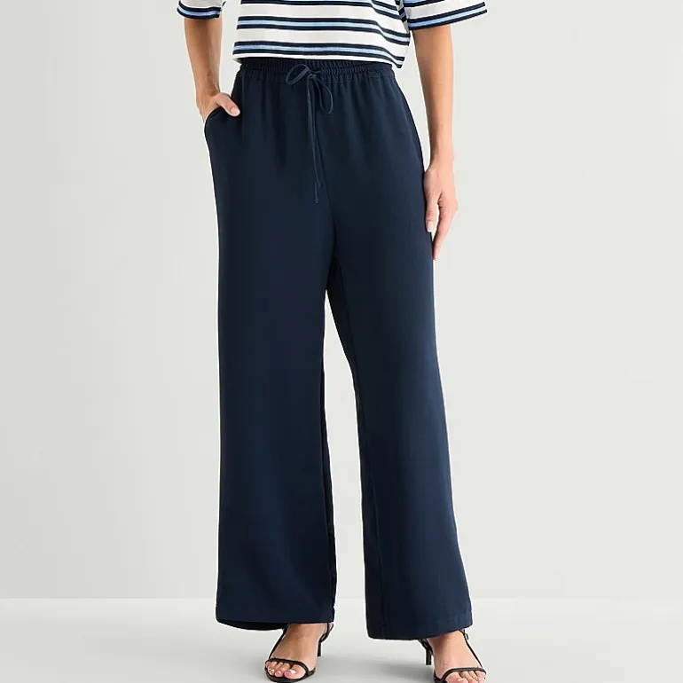 a.n.a Womens Crepe Wide Leg Mid Rise Pull-On Pant