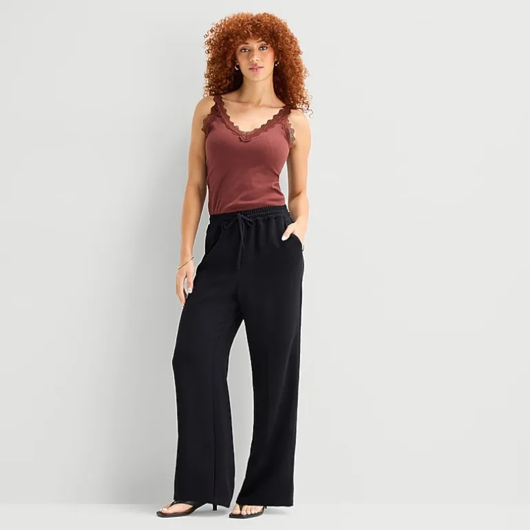 a.n.a Womens Crepe Wide Leg Mid Rise Pull-On Pant