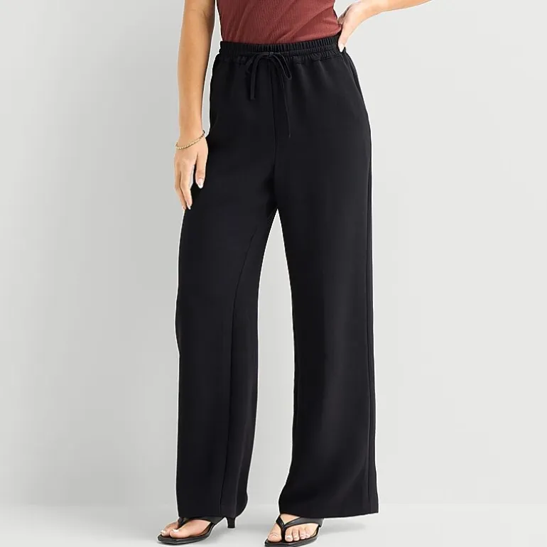 a.n.a Womens Crepe Wide Leg Mid Rise Pull-On Pant