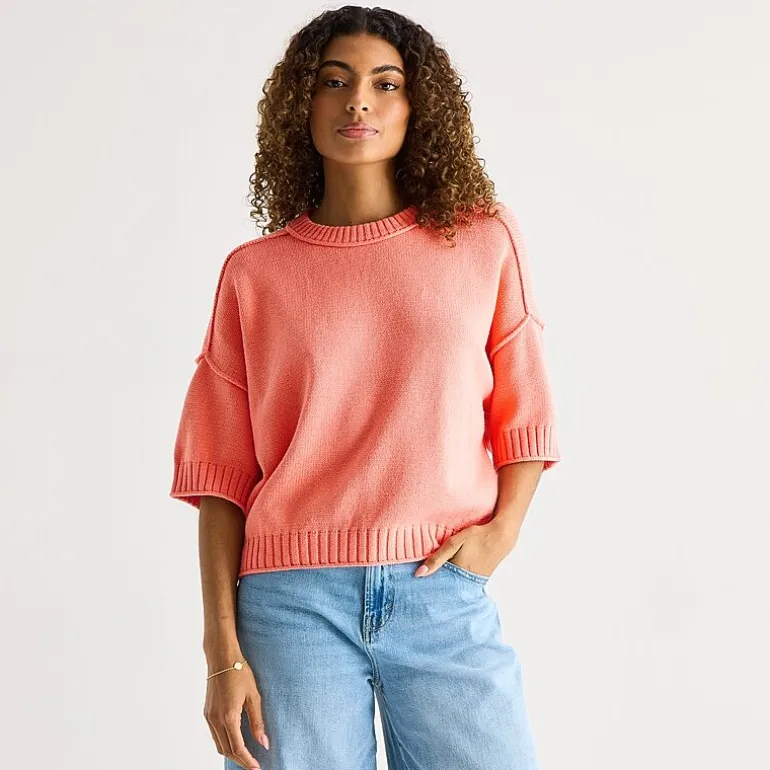 a.n.a Womens Crew Neck Short Sleeve Pullover Sweater
