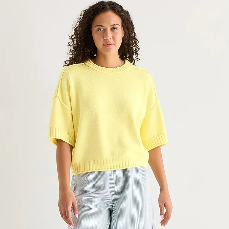 a.n.a Womens Crew Neck Short Sleeve Pullover Sweater