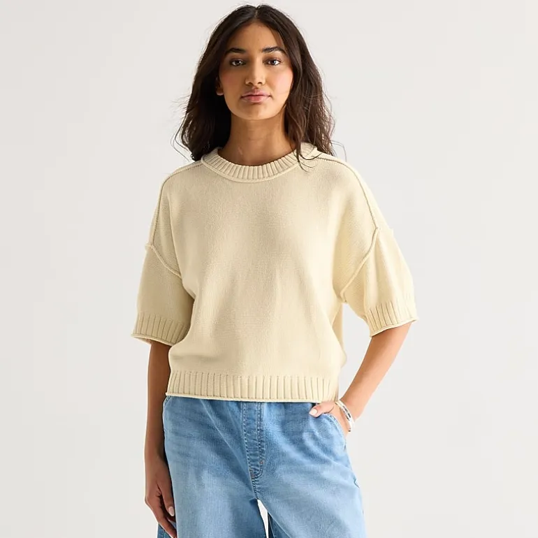 a.n.a Womens Crew Neck Short Sleeve Pullover Sweater