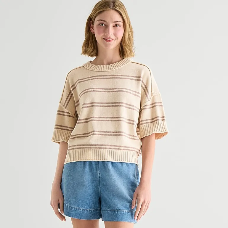 a.n.a Womens Crew Neck Short Sleeve Pullover Sweater