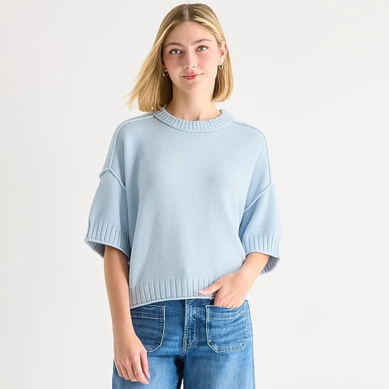 a.n.a Womens Crew Neck Short Sleeve Pullover Sweater