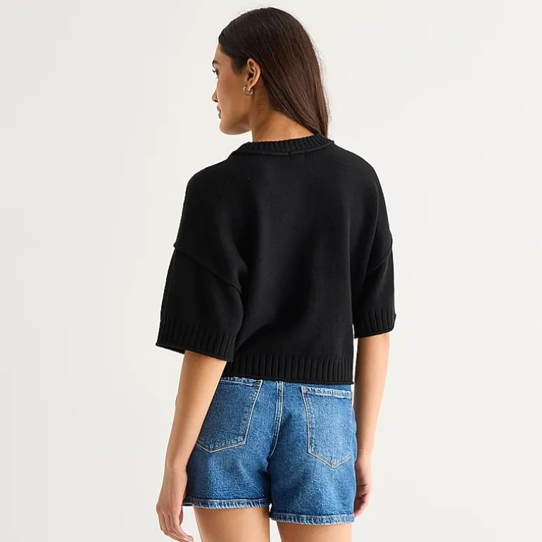 a.n.a Womens Crew Neck Short Sleeve Pullover Sweater