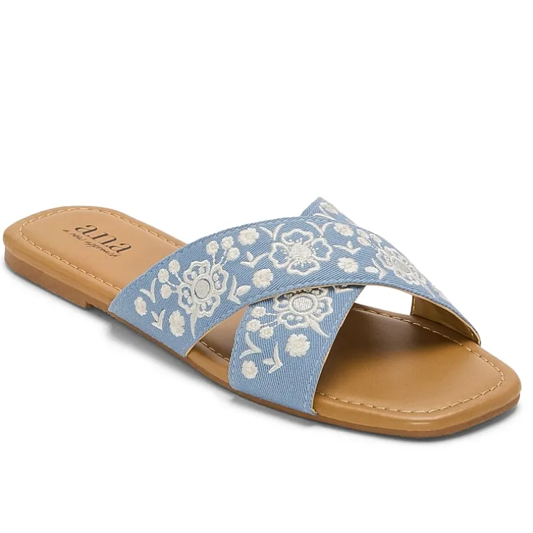 a.n.a Womens Embroidery Slide Sandals