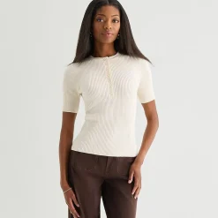a.n.a Womens Henley Neck Short Sleeve Pullover Sweater