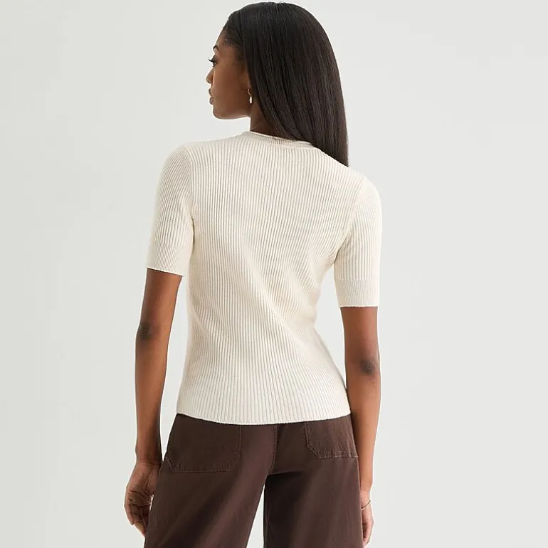 a.n.a Womens Henley Neck Short Sleeve Pullover Sweater