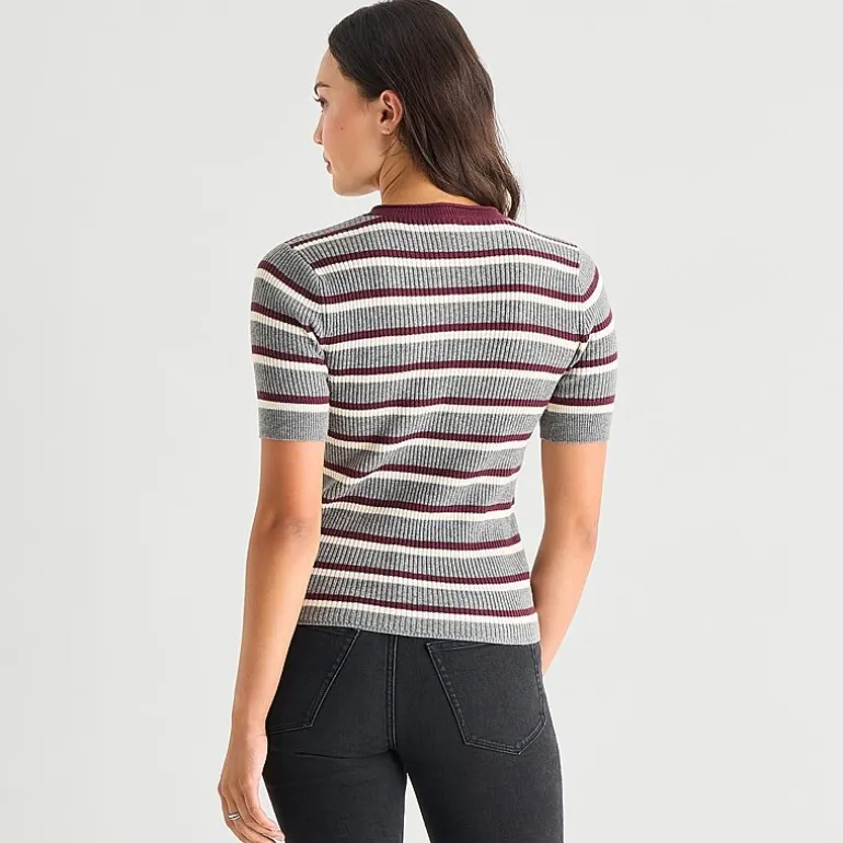 a.n.a Womens Henley Neck Short Sleeve Pullover Sweater