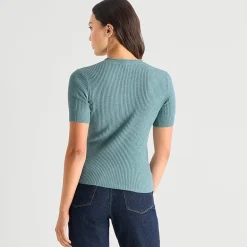 a.n.a Womens Henley Neck Short Sleeve Pullover Sweater