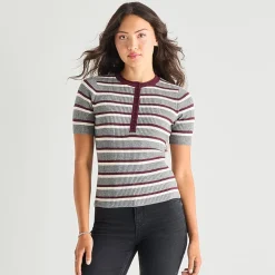 a.n.a Womens Henley Neck Short Sleeve Pullover Sweater