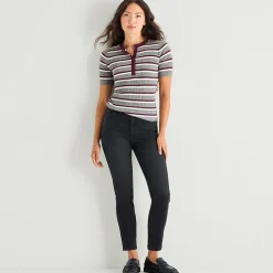a.n.a Womens Henley Neck Short Sleeve Pullover Sweater