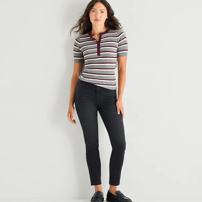 a.n.a Womens Henley Neck Short Sleeve Pullover Sweater