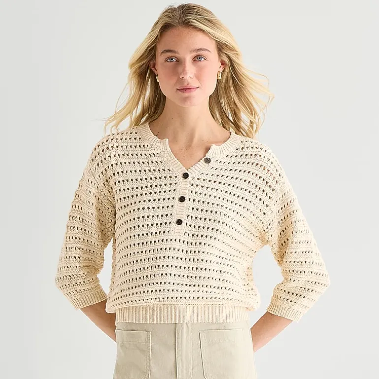 a.n.a Womens Henley Neck 3/4 Sleeve Pullover Sweater