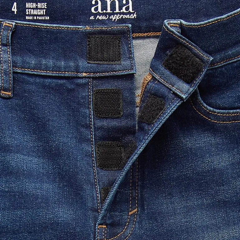 a.n.a Womens High Rise Adaptive Easy-on + Easy-off Straight Leg Jean