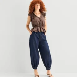 a.n.a Womens High Rise Denim Pleated Balloon Trouser