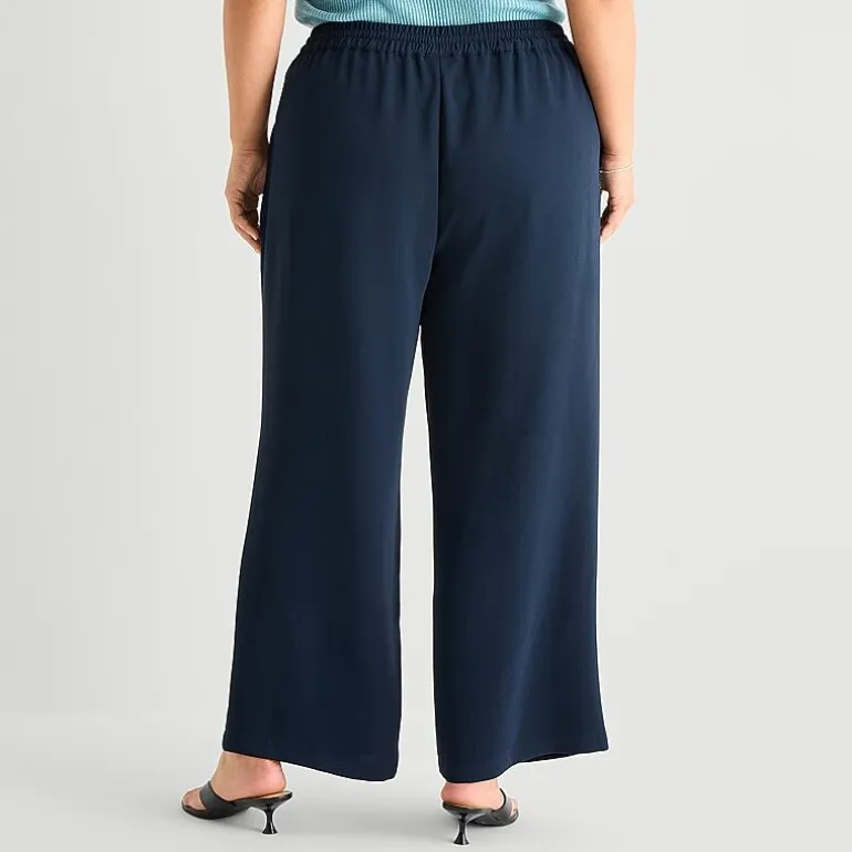 a.n.a Womens Plus Crepe Wide Leg Mid Rise Pull-On Pant