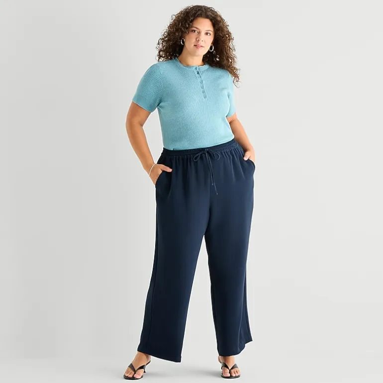 a.n.a Womens Plus Crepe Wide Leg Mid Rise Pull-On Pant