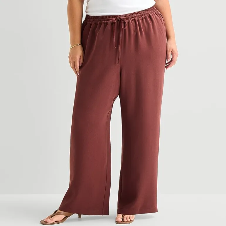 a.n.a Womens Plus Crepe Wide Leg Mid Rise Pull-On Pant