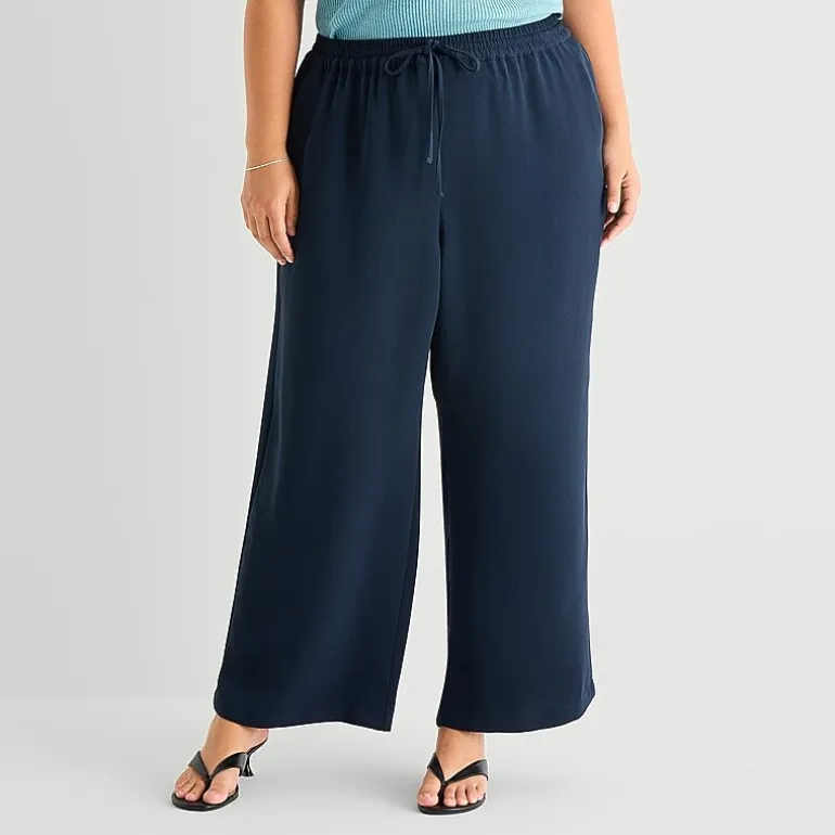 a.n.a Womens Plus Crepe Wide Leg Mid Rise Pull-On Pant