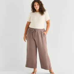 a.n.a Womens Plus Crepe Wide Leg Mid Rise Pull-On Pant