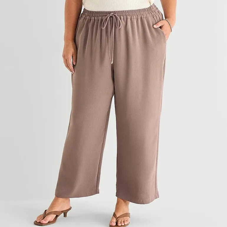 a.n.a Womens Plus Crepe Wide Leg Mid Rise Pull-On Pant