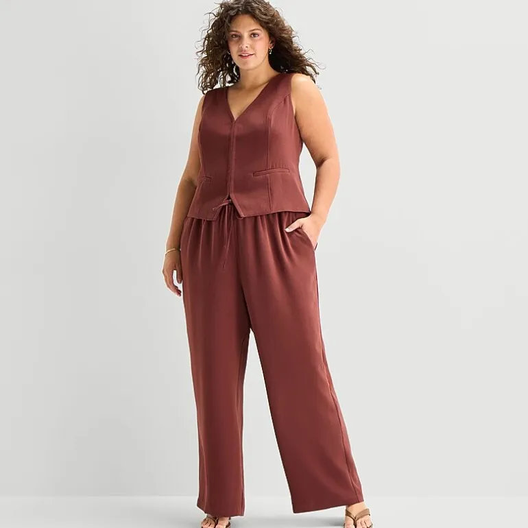 a.n.a Womens Plus Crepe Wide Leg Mid Rise Pull-On Pant