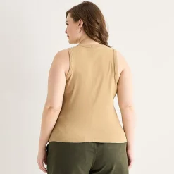 a.n.a Womens Plus Henley Neck Sleeveless Tank Top