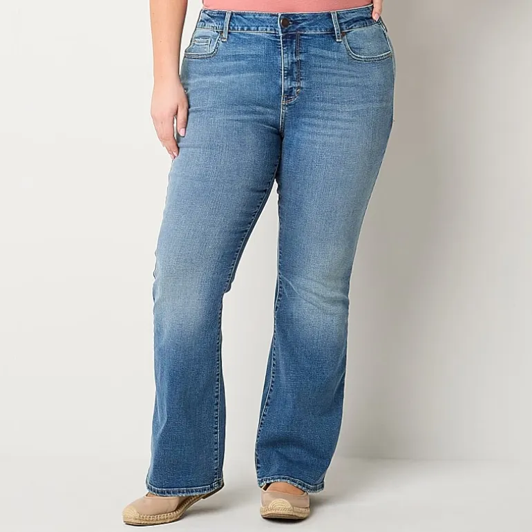 a.n.a Womens Plus High Rise Flare Leg Jean