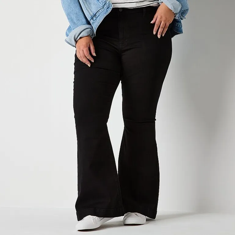 a.n.a Womens Plus High Rise Flare Leg Jean