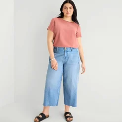 a.n.a Womens - Plus High Rise Frayed Hem Cropped Jean