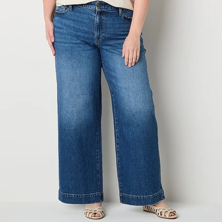 a.n.a Womens Plus High Rise Wide Leg Jean