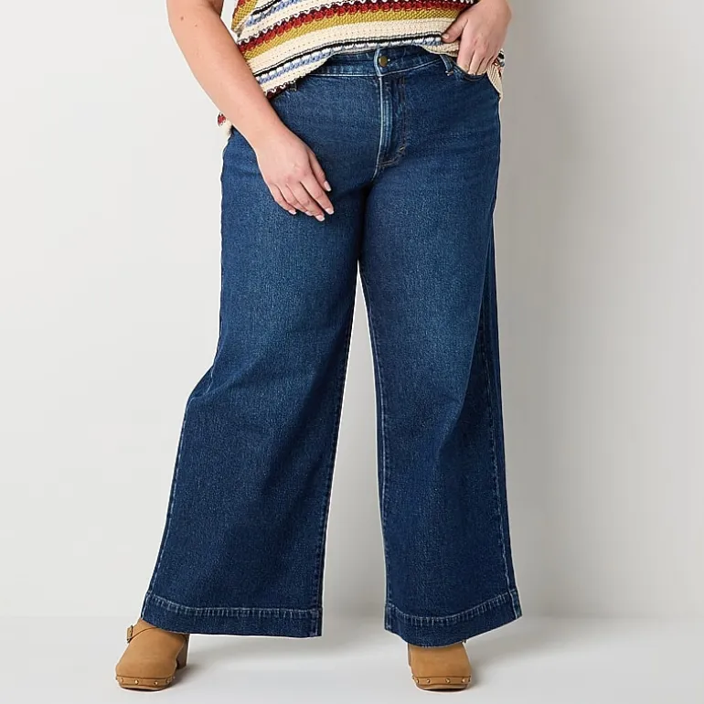 a.n.a Womens Plus High Rise Wide Leg Jean