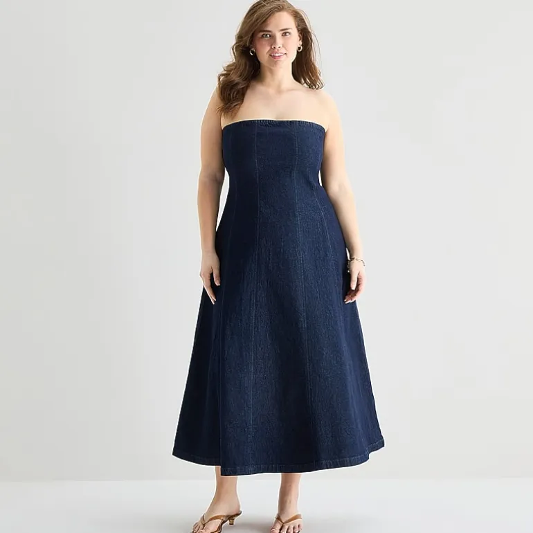 a.n.a Womens Plus Midi Straight Neck Sleeveless A-Line Dress