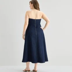 a.n.a Womens Plus Midi Straight Neck Sleeveless A-Line Dress