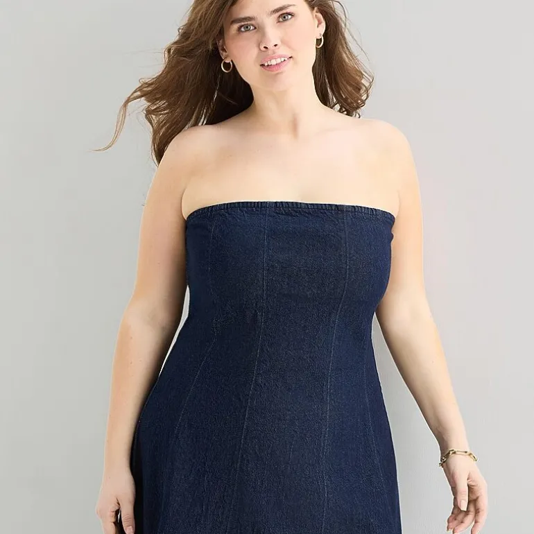 a.n.a Womens Plus Midi Straight Neck Sleeveless A-Line Dress