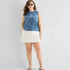a.n.a Womens Plus Round Neck Sleeveless Blouse