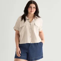 a.n.a Womens Plus Short Sleeve Blouse
